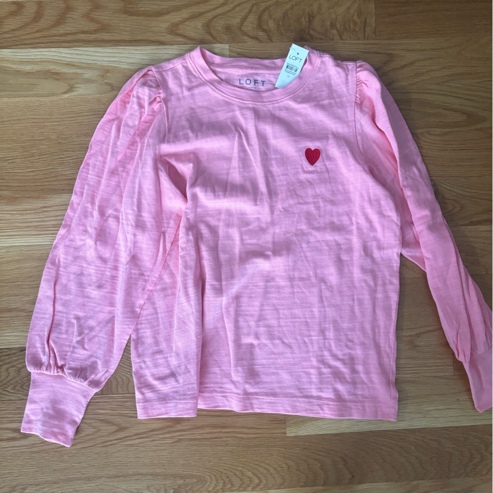 LOFT Pink Top with Red Heart Accent- NWT
